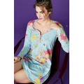 Aqua Around The World Long Sleeve Sweetheart Henley Nightshirt